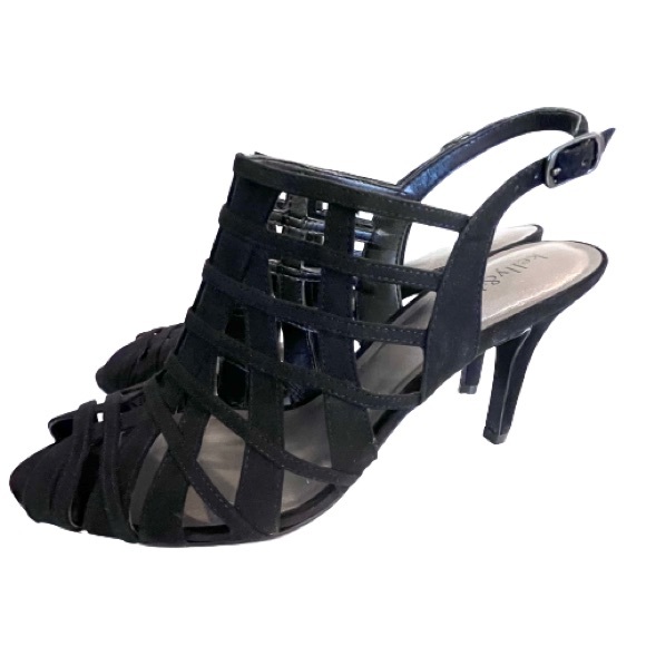 Kelly & Katie Black Cage Suede Strappy Sandal - Picture 5 of 7